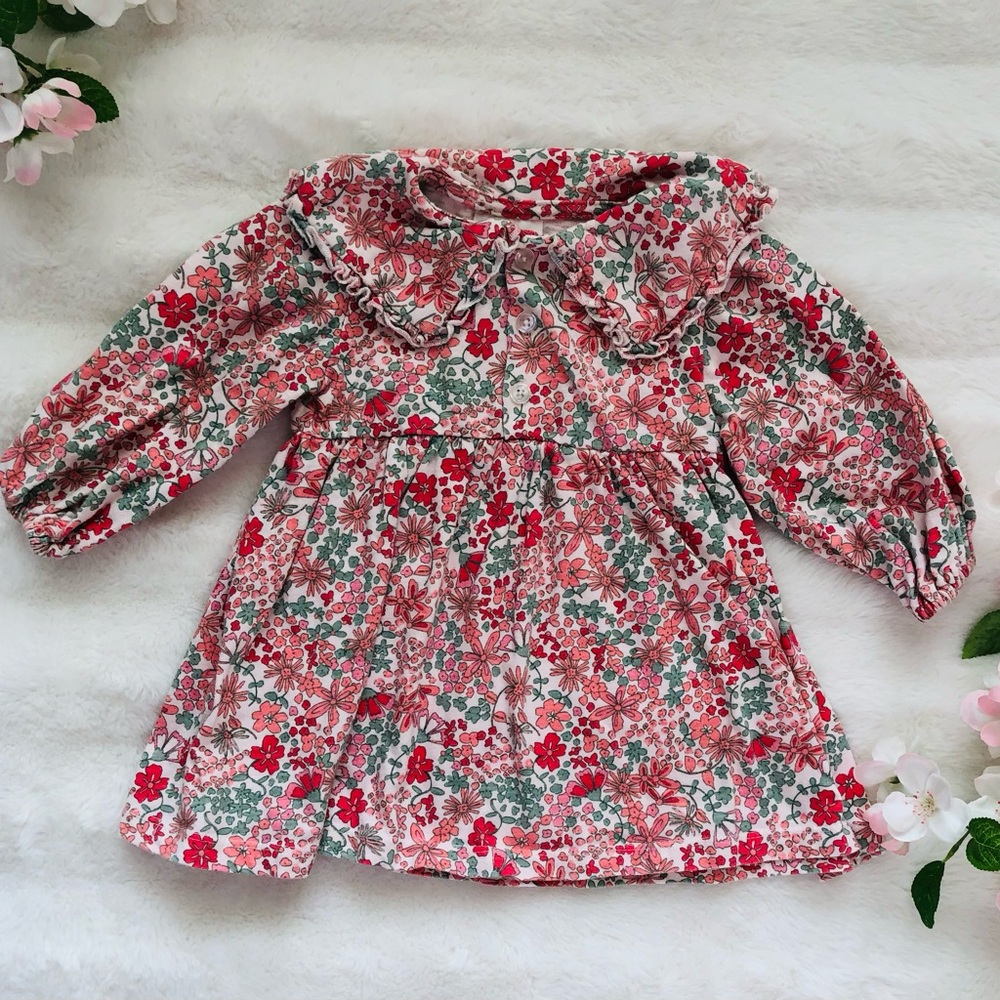 Adorable Floral Pink & Green Baby Dress, Laura Ashley, 100% cotton Size 12M